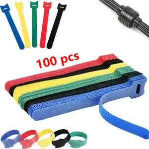 100 PCS Reusable Cable Ties with Hook and Loop, Multi-purpose Adjustable 8 Inch Cable Management Wire Ties Cable Straps for Organizing Home, Office and Data Centers (Multicolored)