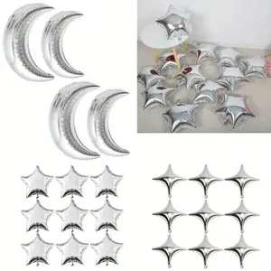 54Pcs Star Foil Balloons Moon Foil Mylar Balloons with 50Pcs Silver Star Balloons and 4Pcs Large Moon Foil Balloons for Christmas Anniversary Engagement Wedding Birthday Party Decoration