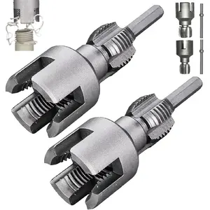 2PCS Integrated Internal & External Pipe Threading Tool with 1/2'' & 3/4'' Dies, Electric Drill Compatible 2 in 1 Pvc Pipe Threader Kit, Dual-Function Pipe Thread Cutting Tool