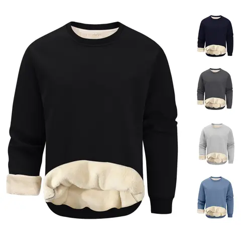 Gihuo 2PCS Men's Long Sleeve Round Neck Sherpa Lined Fleece Sweatshirt - Soft, Stylish Tops, High-Quality Cotton Lining, Ribbed Cuffs & Hem, Machine Washable, Casual Streetwear Crewneck Jacket