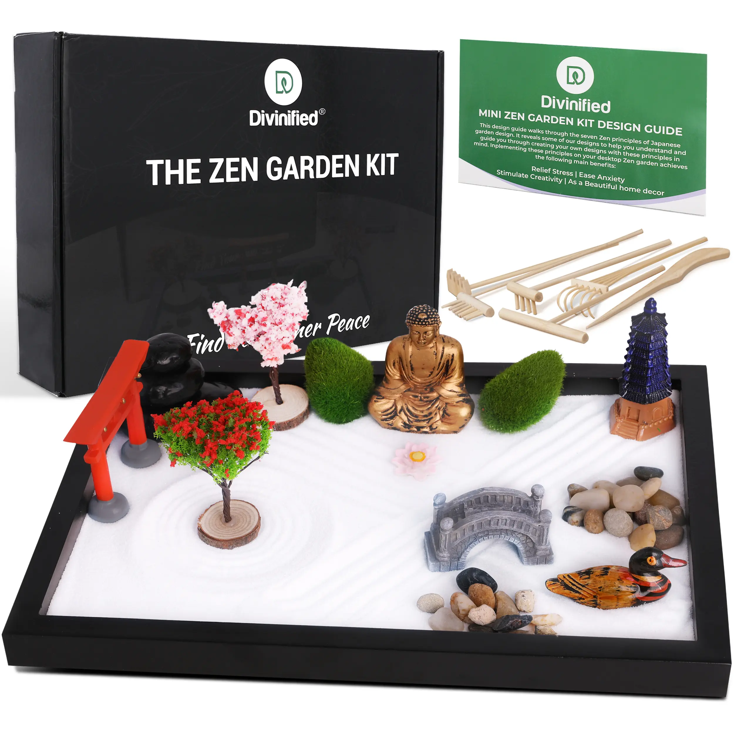 Zen Garden for Desk, Sand Tray Therapy Kit, Therapy Office Decor, 11x8in - For Home and Office Relaxation Set Ornaments Landscape