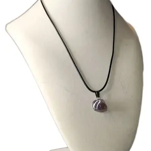 Amethyst Pendant Necklace with Black Cord - Natural Stone Jewelry for Women and Men