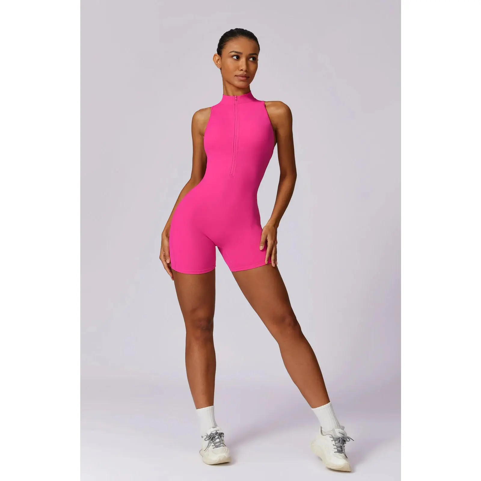 Noelle Hot Pink Romper - Women's Sleeveless Romper, Comfortable Fit, Basic Design, Ideal for Casual Wear