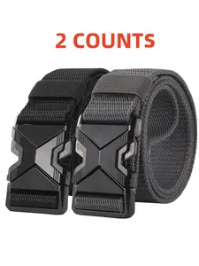 2-Piece Set Men's Adjustable Tactical Waist Belts, Durable Nylon Strap with Safety Plastic Buckle, Textured Design Belts for Outdoor & Casual Use