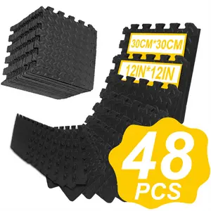 48Pcs 48sqft Eva Interlocking Foam Floor Tiles, 0.4" Thick Sports Floor Mats, 12" x 12" Black Fitness Mats, Non-Slip & Waterproof Foam Exercise Mats, Ideal Gym Mat For Play/Fitness/Body Shaping In Halloween/Christmas Themed Spaces