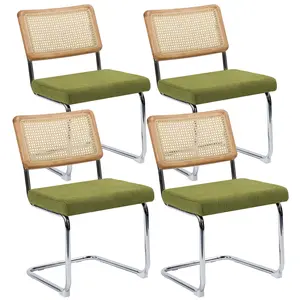 Vintage Rattan Dining Chairs Set of 2, Upholstered Velvet Accent Chair with Rattan Back,Modern Meets Retro Design for Dining Room, Kitchen, Living Room, Bedroom, or Office kitchen furniture