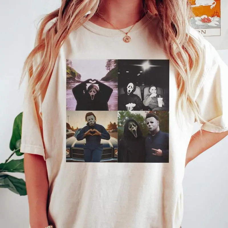 90s Scream Heart Hands Album Tshirt, Retro Ghostface Michael Myers Shirt, Meme Halloween Horror Movie Fan Valentines Heart Tee, Vintage Unisex Graphic Oversized Y2k Outfit