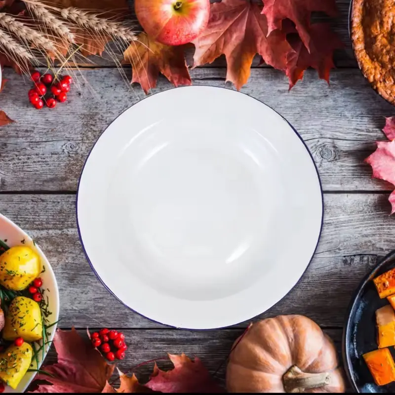 White Enamel Plate, Durable Food-Safe Serving Plate for Home Dining, Kitchen Use