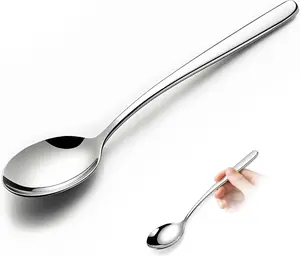 Set of 5  Korean Soup Spoons, 8 Inch 18/10 Stainless Steel Long Handle Rice and  Spoon for Home, Kitchen, Restaurant, Cafe, Dishwasher Safe