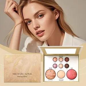 Makeup Palette, Highlighter Contour Eyeshadow Bronzer, Multi-Color Combination, Portable Design, Suitable for All Skin Types