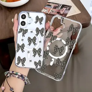 Camouflage bow fashion Pattern Design Clear Magsafe Case for iPhone 17 Pro Max Air 16 16e 15 14 Plus 13 12 11 X XS Acrylic Transparent Anti-Scratch wireless charging compatible Phone Back Cover Gift 2D printing Protective Protection
