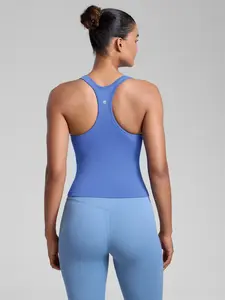 CRZ YOGA Seamless Ribbed Womens Tank Top Racerback Camisoles with Built in Bra Padded Scoop Neck Athletic Workout Slim Cami