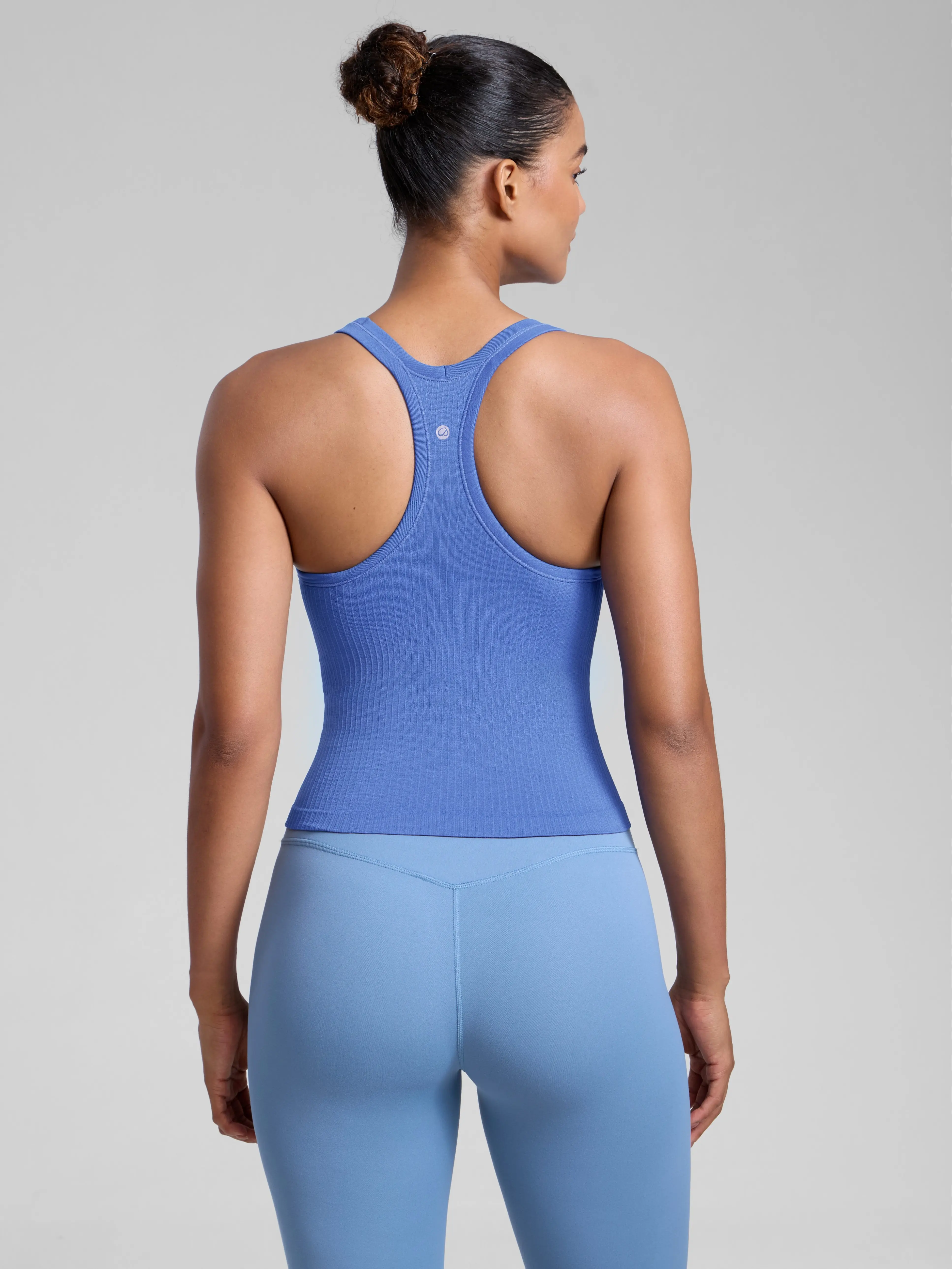 CRZ YOGA Seamless Ribbed Womens Tank Top Racerback Camisoles with Built in Bra Padded Scoop Neck Athletic Workout Slim Cami