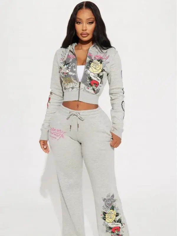 Ed Hardy Rose And Sword Sweatpant - Heather Grey