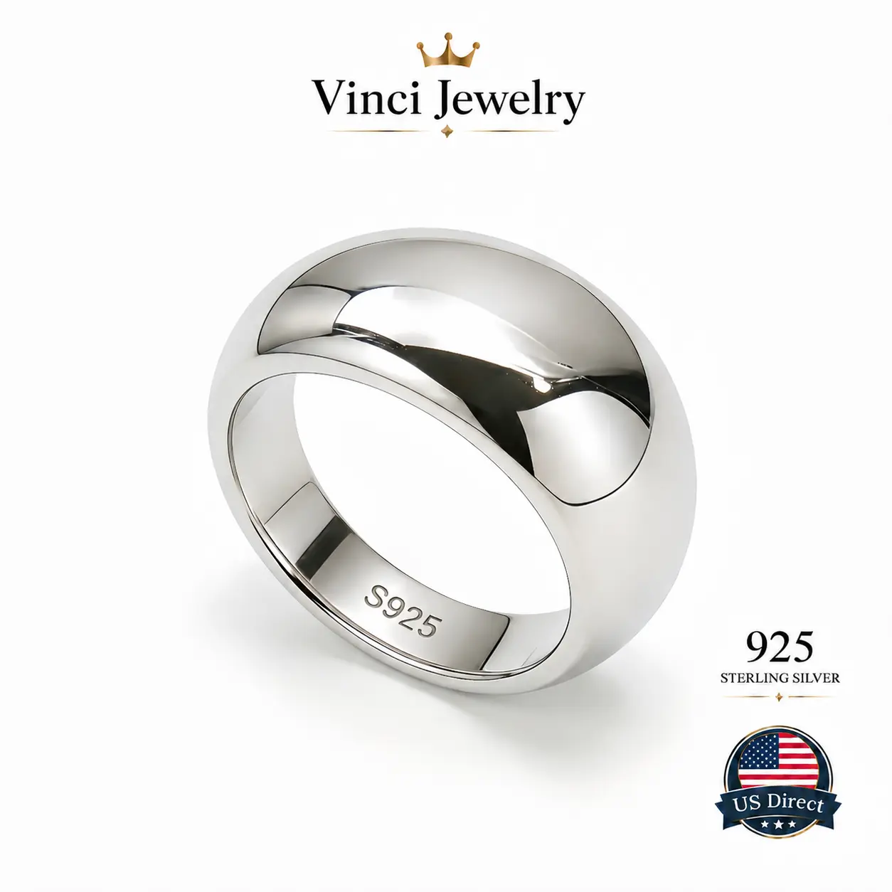 925 sterling silver Eterna Mirror Dome Silver Ring Ultra Polished Liquid Metal Inspired Band Minimalist Luxury Statement Ring for Men and Women High Shine Reflective Dome Design Fashion Jewelry Modern Aesthetic Bold Thick Comfort Fit Circle Ring summervib