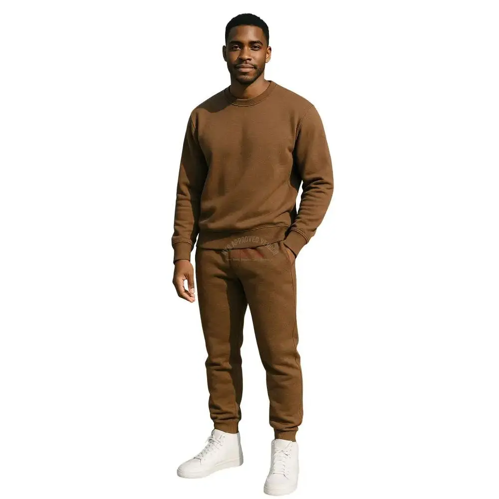 Crewneck Sweatsuit 100% Cotton w/Pockets (Brown)