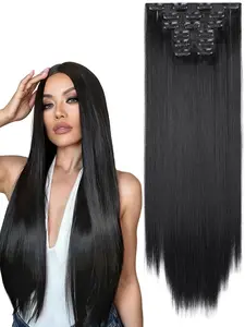 6 Pcs Clip In Hair Extensions Set, Long Straight Heat Resistant Synthetic Hair, Natural Invisible Soft Hairpieces for Women, Daily & Festival Use, Invisible Clip Ins