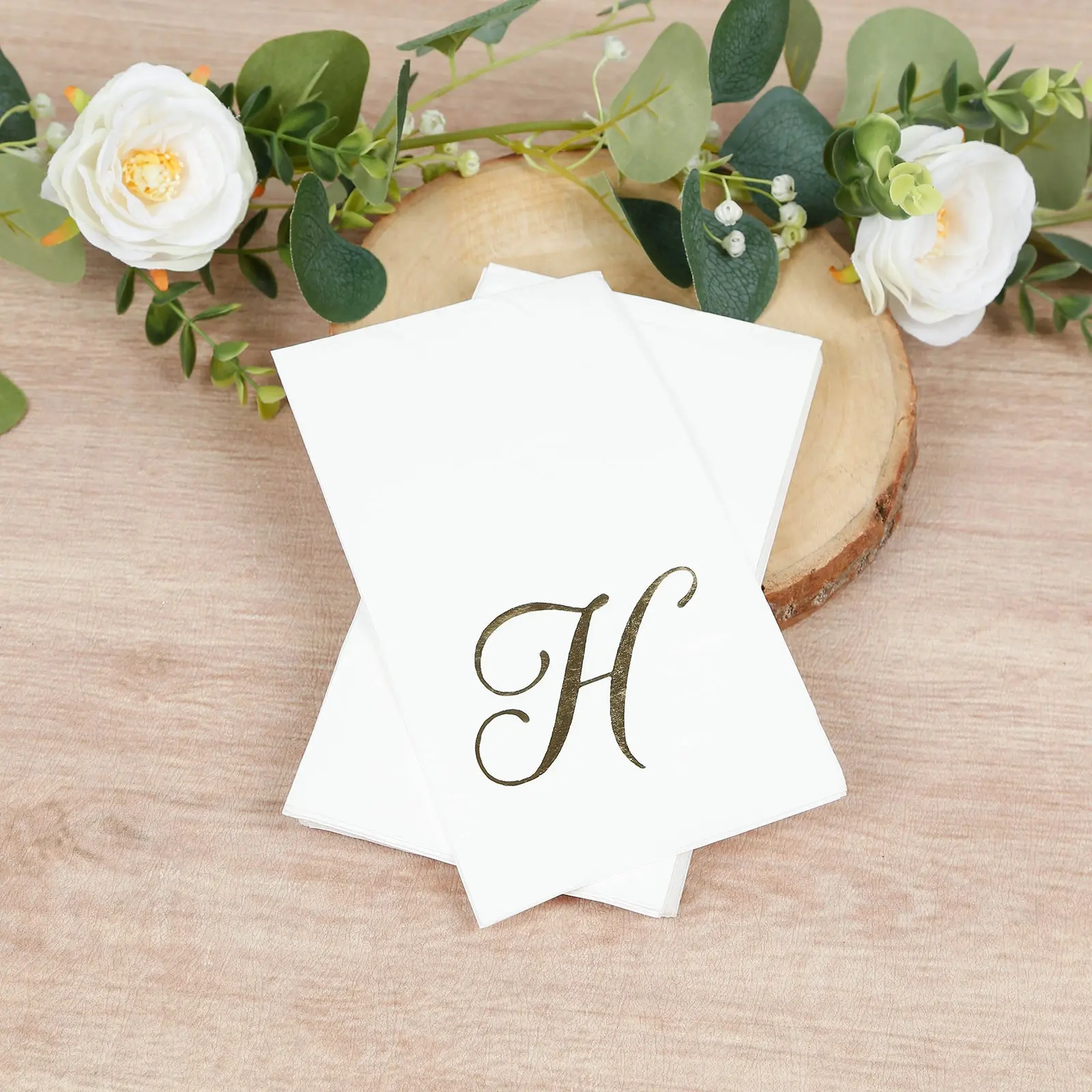 Decorative Paper Dinner Napkins, 100-Pack Disposable White Party Napkins with Gold Foil Monogram "H" - 8x4 in Folded, Home & Festive Tableware Supplies, Decorative Paper Napkins