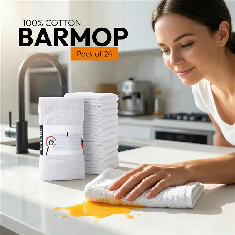 Utopia Super Absorbent Reusable 100% Cotton Cleaning Towels, 12-Pack Washable Multi-Purpose Cloths (16x19 in) for Kitchen & Home Care Supplies