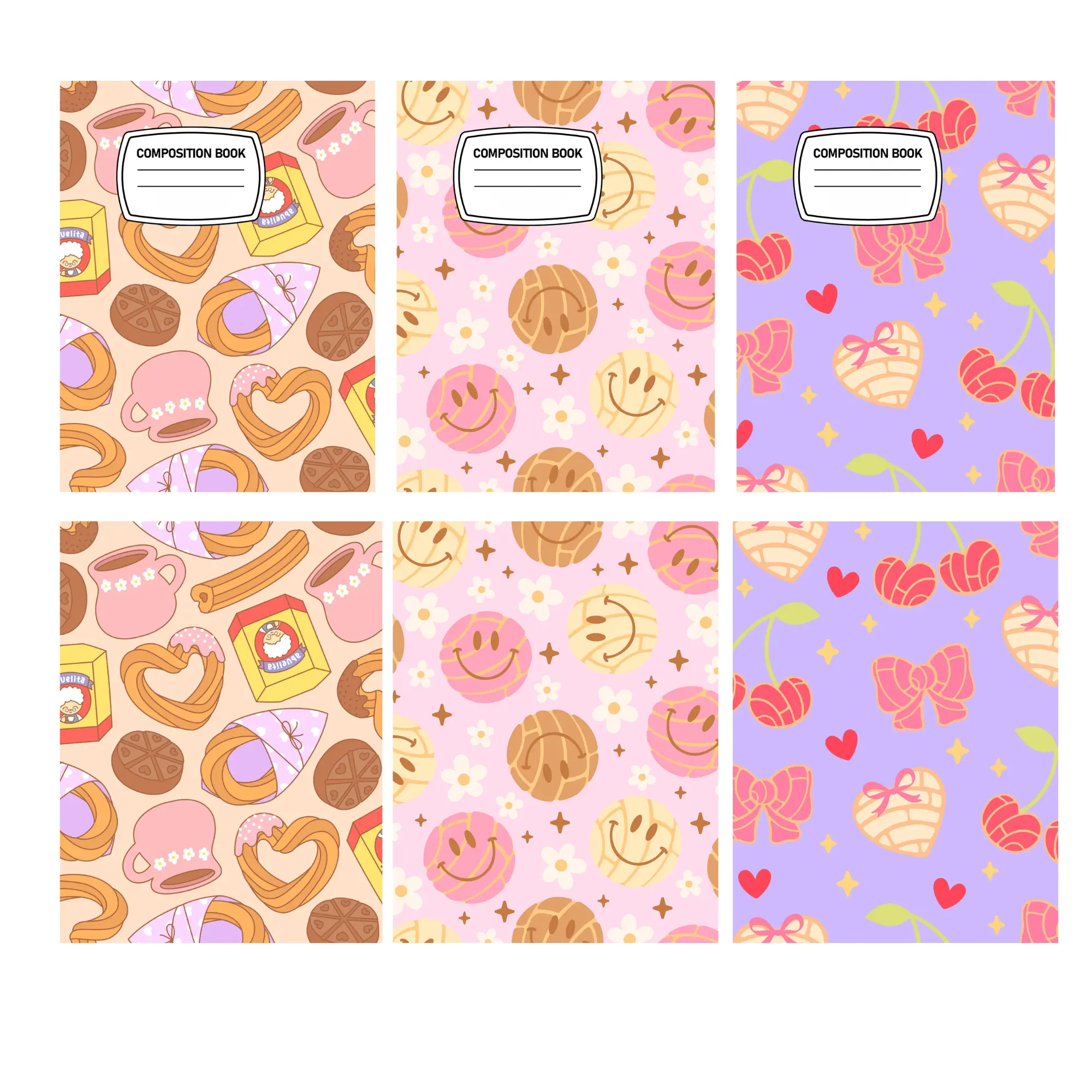 Composition Book Cover Sticker Sheet (3 designs Front and Back)