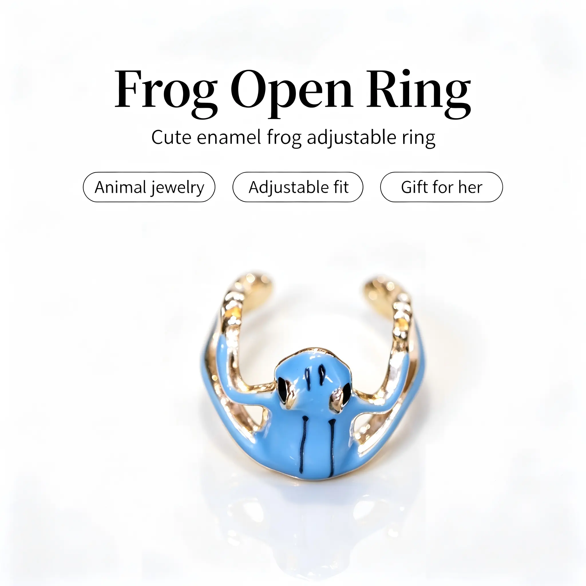 Women's Vintage Punk Frog Ring - Handmade Blue-Green Metal Costume Jewelry, Adjustable Non-Piercing Ear Cuff, Size 6-8, for Festival Fashion Nature Enthusiasts