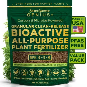 Bio-Active Plant Fertilizer Granular 6-5-6 Slow Release Carbon Enhanced Garden Fertilizer, Humic & Mycorrhizae – All Purpose Plant Food for Gardens, Indoor & Outdoor Plants, Smart Grower Genius+ 200g