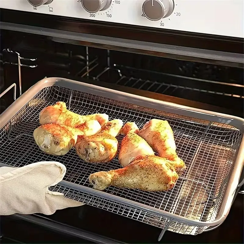 Stainless Steel BBQ Basket, Kitchen Air Fryer Accessories, Oil-Fried Basket, Baking Tray, Outdoor Meat Roasting Plate, Grill Pan, Grilling Accessories, Air Fryer Basket For Oven