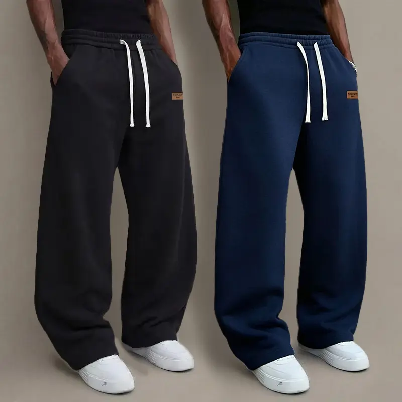 Men's 2 Pack Baggy Sweatpants, Casual Wide-Leg Solid Color Drawstring Sport Trousers with Pockets, Casual Sport Trousers, Loose Drape Sweatpants, Drawstring Sweatpants Men's Pants