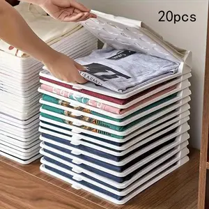 20pcs Stackable Clothes Folders, Portable Plastic Shirt Organizer, Space-Saving Compact Storage for Wardrobe & Closet, Neutral Color