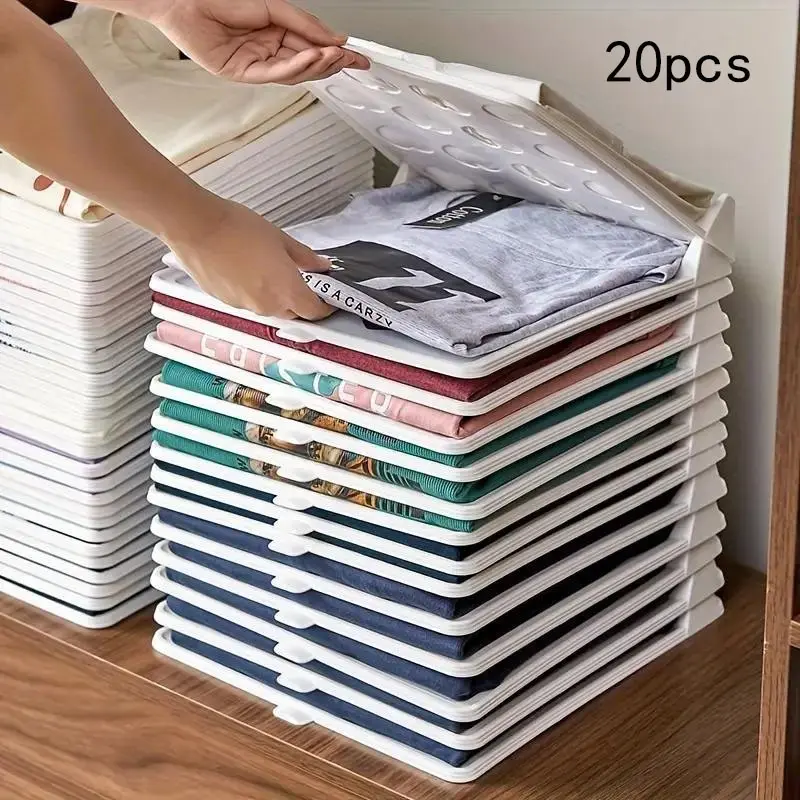 20pcs Stackable Clothes Folders, Portable Plastic Shirt Organizer, Space-Saving Compact Storage for Wardrobe & Closet, Neutral Color, Foldable Storage, Folding Storage