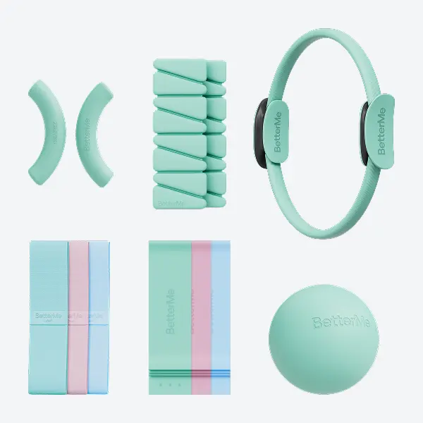 BetterMe Subtle Mint Full Body Kit Ring, Dumbbells, Bands & Ball Home Gym Equipment Set for Women