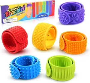 Textured Silicone Slap Bracelets 6 Pack Fidget Toys Wearable Sensory Tools for Kids Adults Special Needs Autism ADHD Anxiety Relief Calming Classroom Must Haves Rewards Valentine Stocking Stuffers Travel Airplane Office Desk Gifts