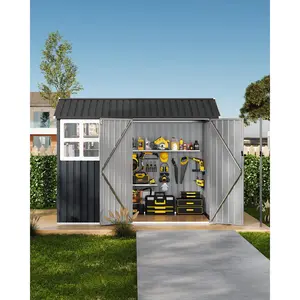 Garvee 6x8 ft Outdoor Storage Shed, Metal Garden Tool Shed with Updated Frame Structure, Lockable Doors and Windows, Ideal for Backyard Garden Patio Lawn , Dark Gray