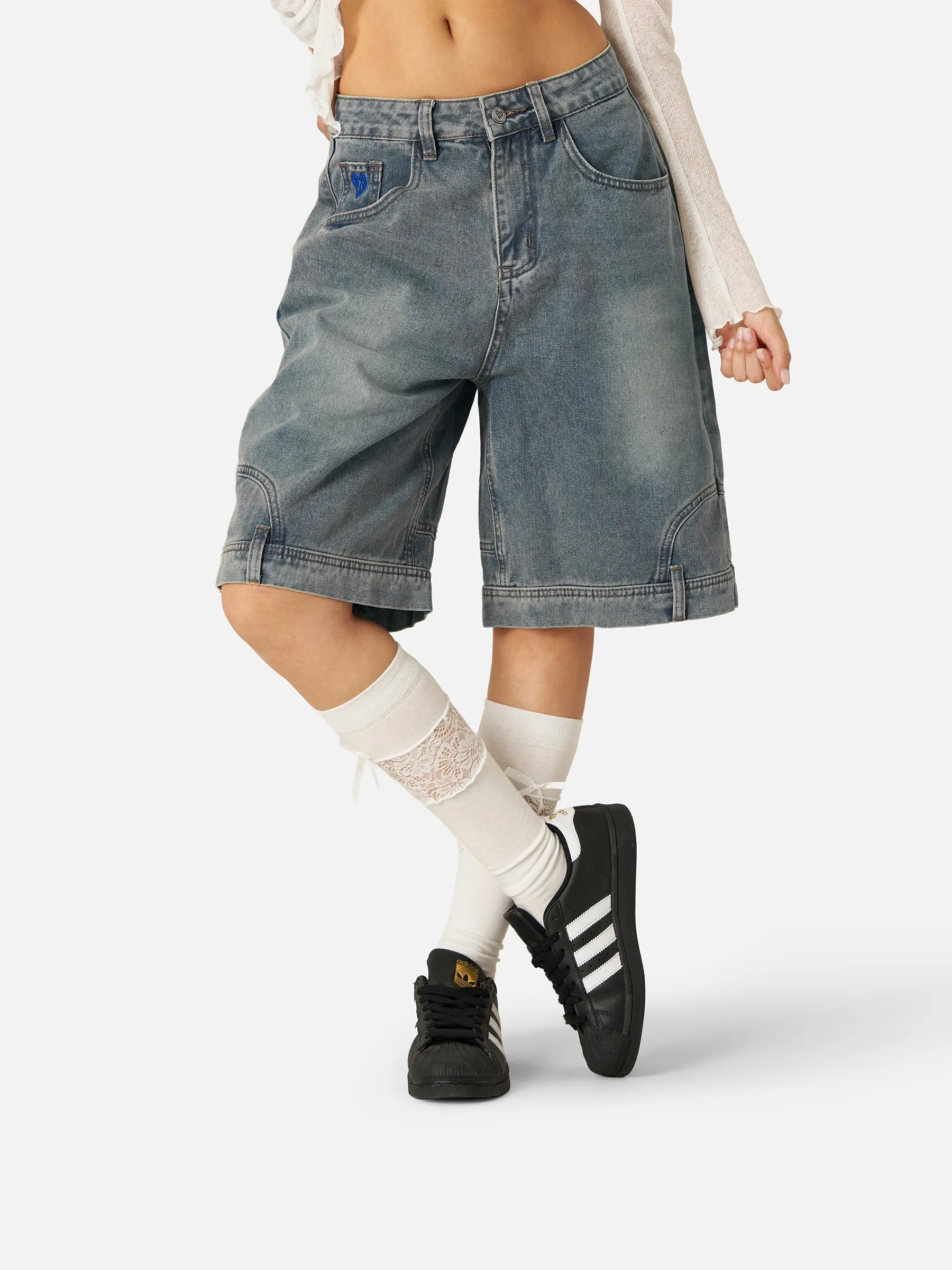 Aelfric Eden Washed Reverse Jortsl Denim Shorts Loose Fit Baggy Jean Short Streetwear Trendy Outfits  Casual Vintage Jean Shorts