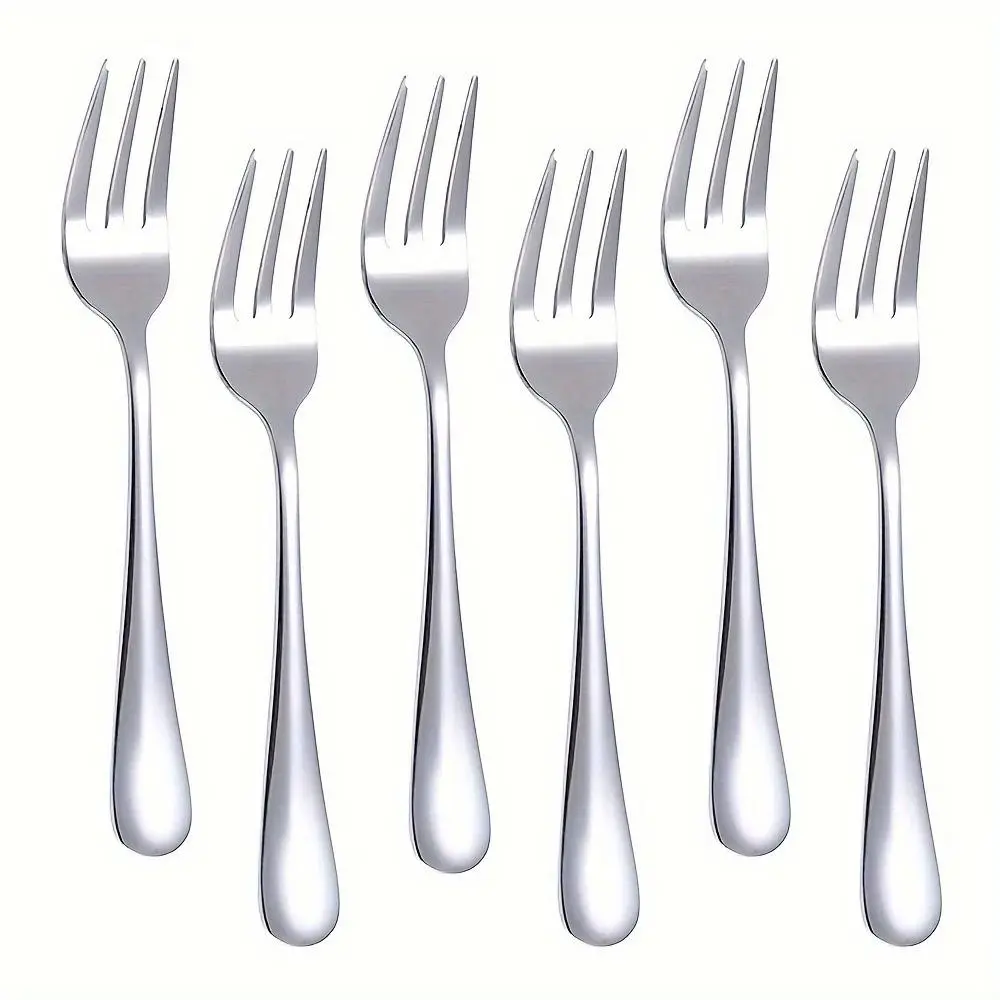 Stainless Steel Dessert Fork Set, 6pcs Elegant Mini Forks for Fruit Salad Cake, Mirror Polished Forks, Metal Forks, Kitchen Utensils, Kitchenware, Perfect for Wedding Parties and Home Use, Cutlery