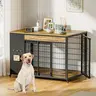 ZZWHOM 42-Inch Steel Wood Dog Crate Furniture - Double Door, 360° Swivel Brake-Lock Wheels, Chew-Resistant Construction, Escape-Proof Sturdy Kennel, Living Room Functional End Table, Easy Assembly,familyfun