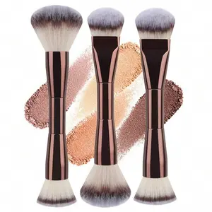 3pcs Dual-Ended Makeup Brush Set, Flat Foundation Brush & Powder Contour Brush, Soft Hair Beauty Tool, Multifunctional Cosmetic Brushes, Makeup Blending Brush, Dual Tip Brush, Face Makeup Brushes
