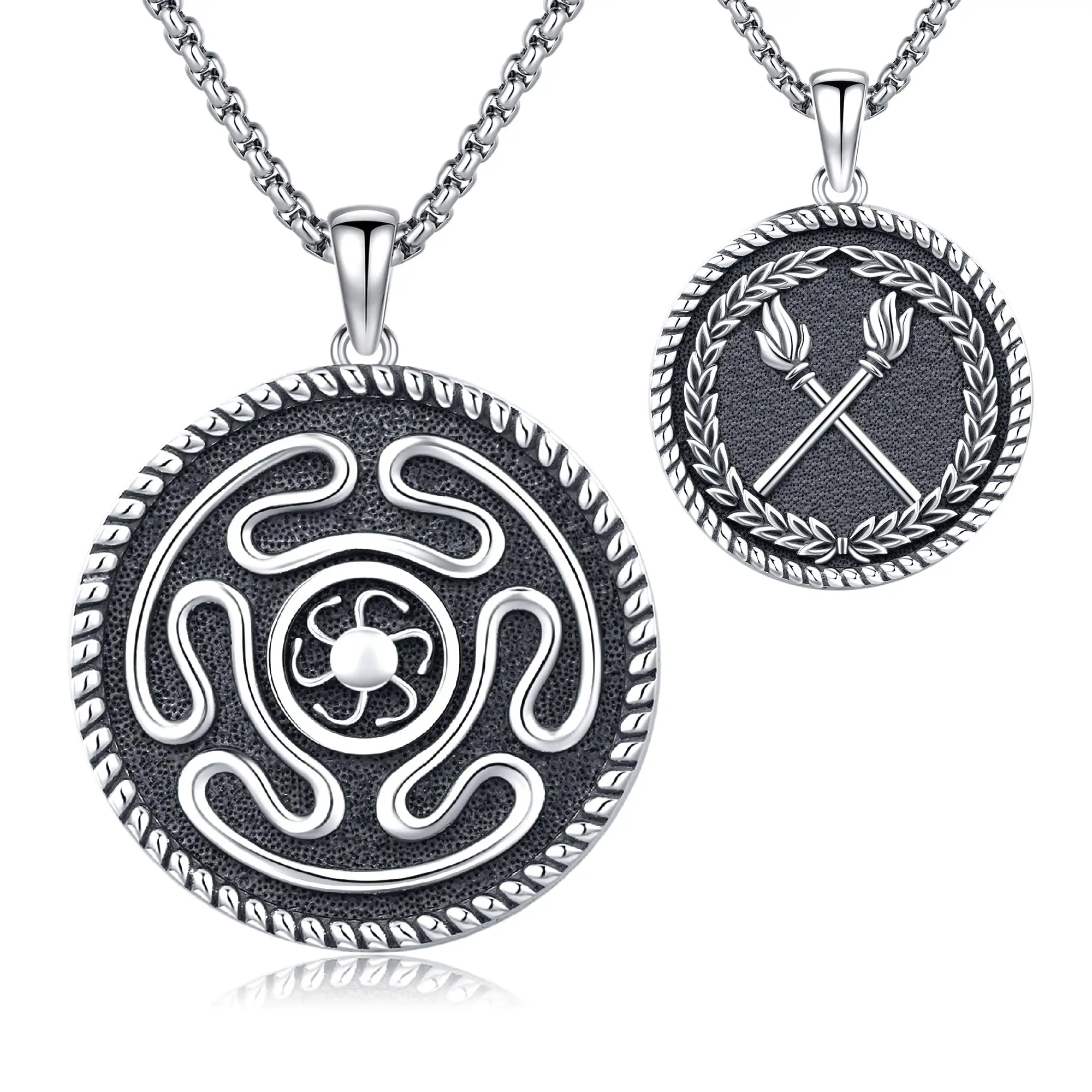 DRINSPER 925 Sterling Silver Hecate's Wheel Pendant Necklace, Retro Unisex Spiritual Jewelry for Casual Daily Wear, Tarnish-Free with 22"+2" Box Chain, Witchcraft, Adults, Goddess Jewelry, 12 Months