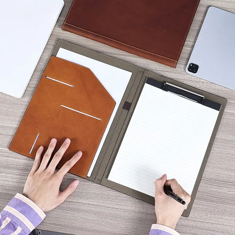 1pc High Texture Top Grain Leather Folder, multifunctional A4 contract portfolio, practical document organizer padfolio, vintage premium texture, spacious storage space, elegant business style, ideal for office meeting use, business negotiation,