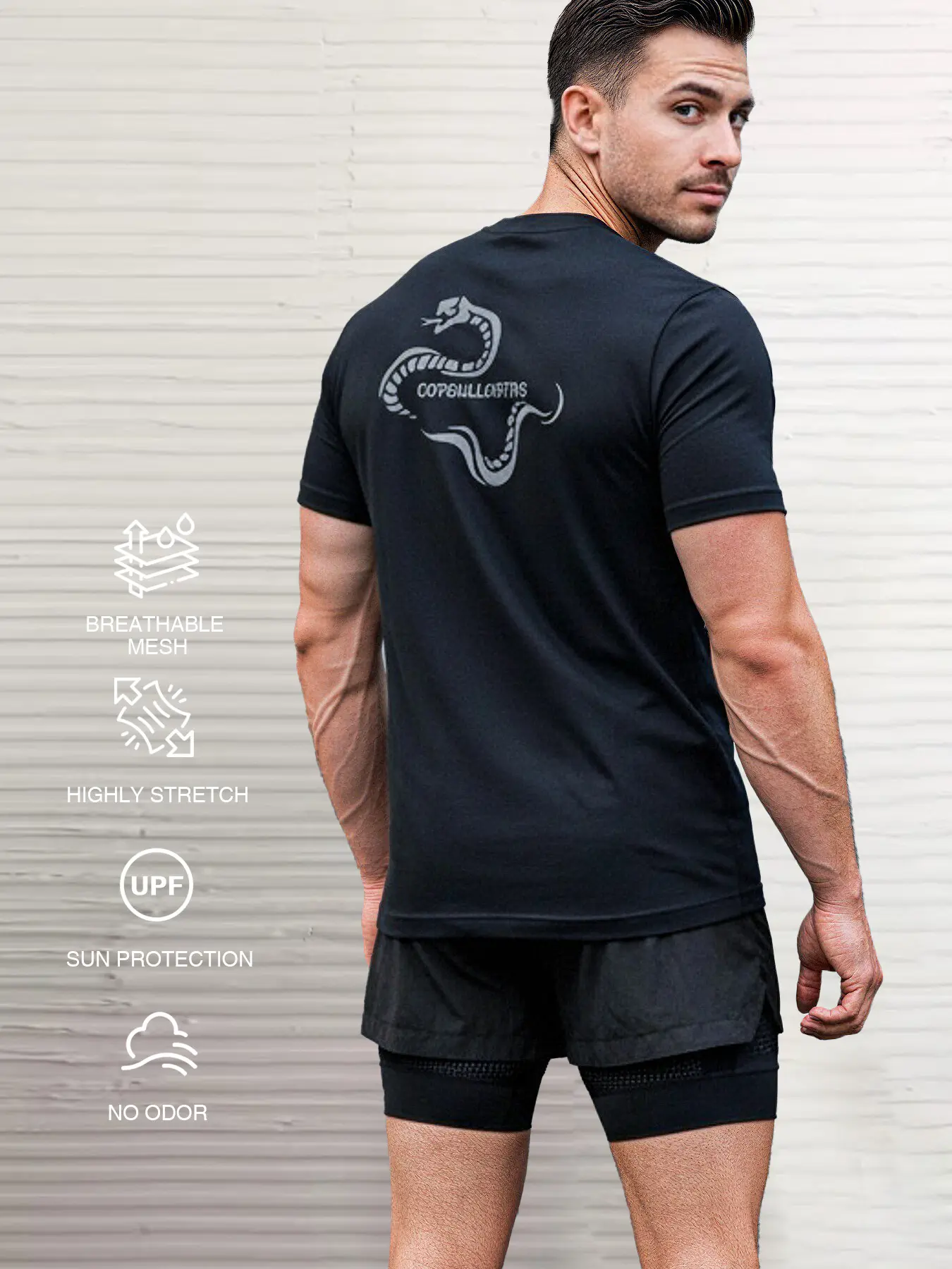 Men Straight Shoulder Muscle Fit Gym Tee, Viper Snake & "GOTOALLLENGTHS" Print, Quick Dry Stretch Athletic Top, S-5XL for Workout Daily Wear