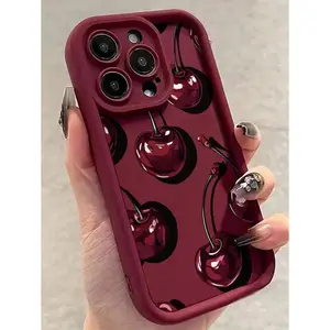 1pc Fashion Cherry Pattern Full Coverage Protective Phone Case, With Camera Protection Holes, Shock-Resistant  Suitable For Use With Iphone17/17Air/17pro/17promax/16/16PROMAX/Iphone15 XR /7/8 Iphone15Promax/12PROMAX/13PROMAX/14PROMAX 13 14 11 12p14XS. XR
