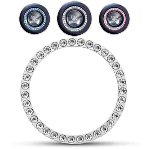 Push Start Button Cover - Durable Zinc Alloy  Ring Sticker with  Rhinestones, Fits  Engine Start Stop ation for  Interior Accessories, Tool-Free Installation,