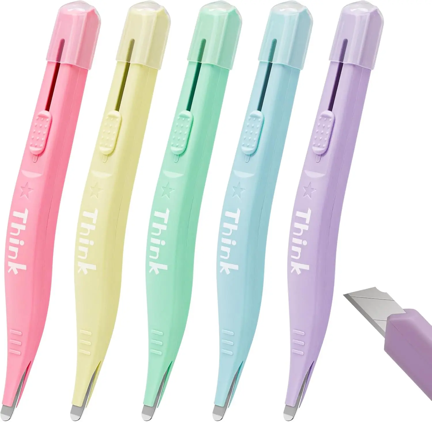 THINKLEARN 5-Pack 2-in-1 Stainless Steel Staple Remover & Auto-Retractable Utility Knife Tool with Retractable Blade, Pastel Color Hand Tools for Home Office, Elementary School Crafting Accessories