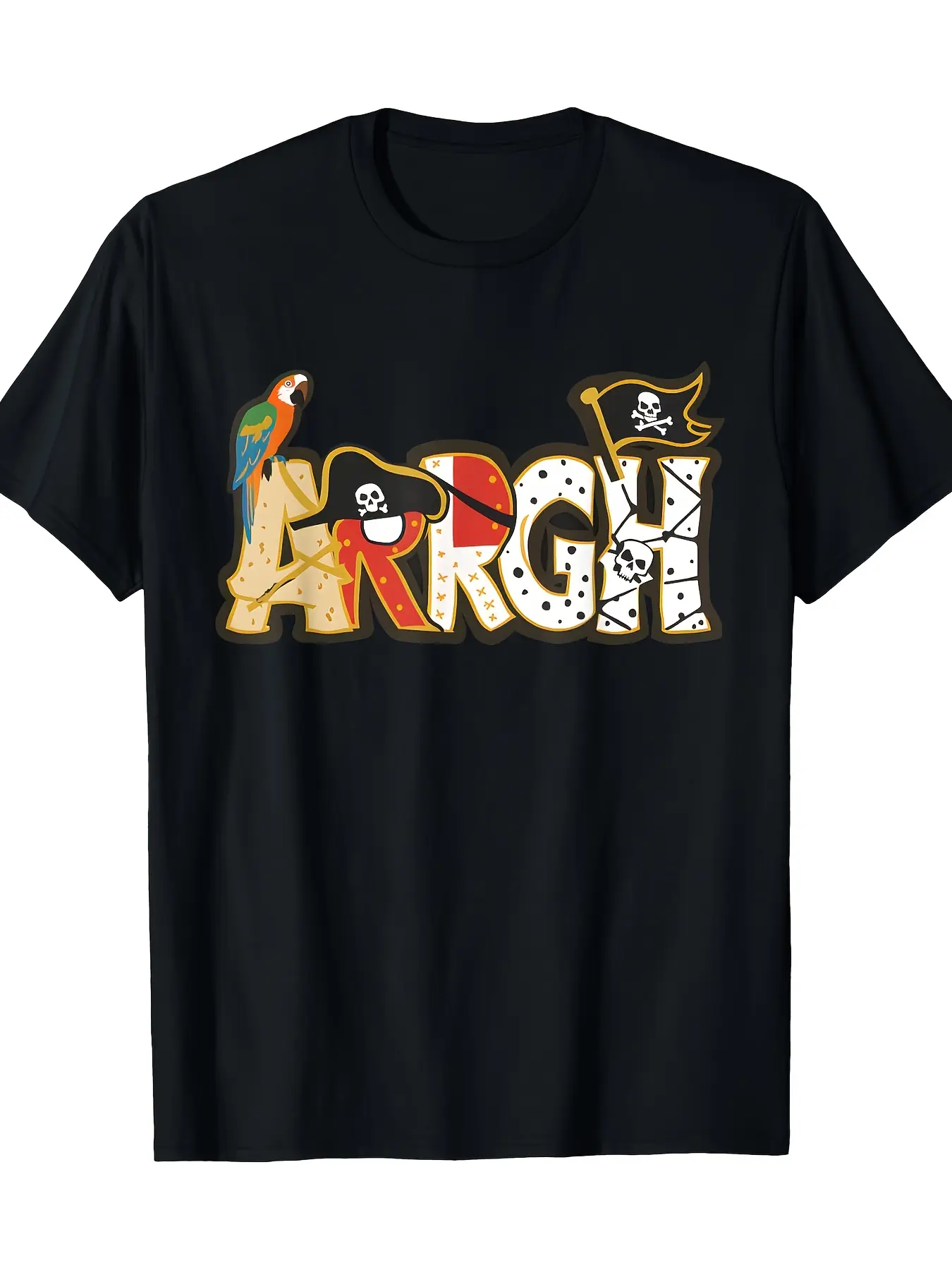 1pc 1pcs & Suitable for Adults Pirate Costume T-Shirt - Retro Cotton Tee with Pirate Ship & Treasure Map Design, Regular Fit Drop Shoulder Short Sleeve Top for Pirate Parties, Roleplay Events & Casual Wear - AARGH