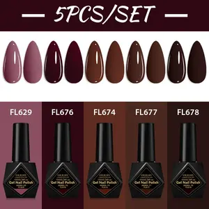 FourLily 5pcs Trendy Y2K Nail Polish Gel Set for Autumn Winter Nails, Soak Off LED UV Gel Nail Polish, Alcohol-Free|Gentle on Nails|Long-Lasting, Nail Art Design, DIY Salon Manicure, Great Gift for Women, 9 Sets Optional