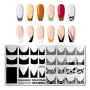 Animal Print Nail Art Stamping Plates, Plaid Texture French Tip Manicure Templates for DIY Nail Art Manicure Salon tools, 1pc Gift