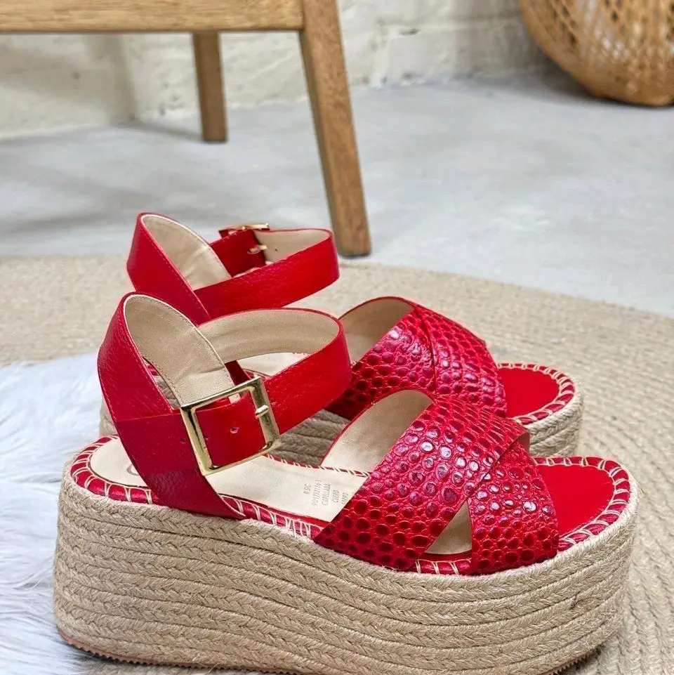 Aries Red Platform Sandals with 8 cm Height - Women's Fashion Footwear