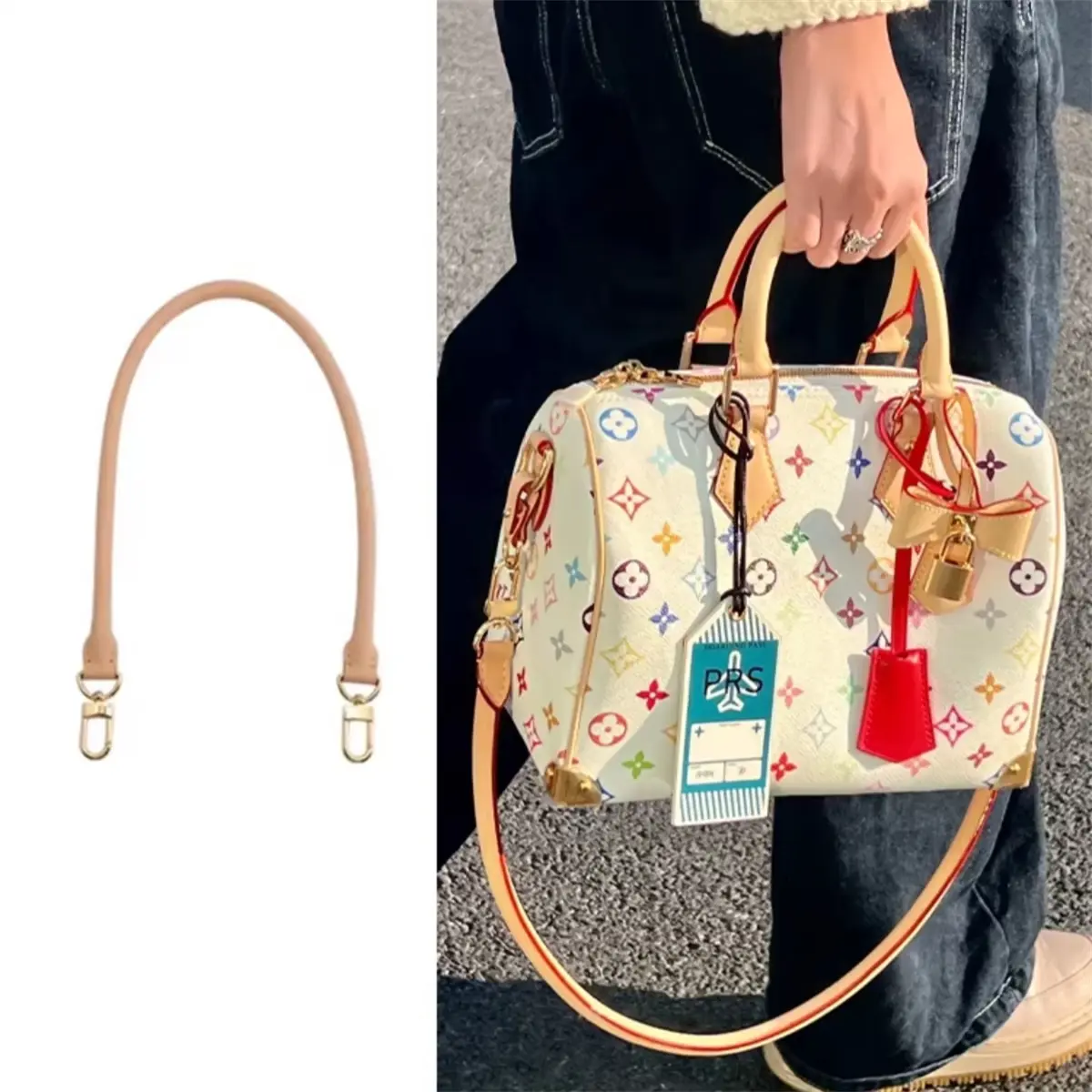 Diy bag strap Inspired Leather Bag Strap for Speedy 25 Adjustable Shoulder Crossbody Replacement Belt in White Multicolor, 27.5inch Leather Shoulder Strap Replacement, Bags Strap for Speedy 25 30 Handbags 70cm