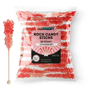 Red Rock Candy Sticks – Strawberry Sugar Flavor, 24 Pack Bulk Individually Wrapped Edible Crystal Sticks for Party Favors, Weddings, Bridal & Baby Showers – By Dr. Variety