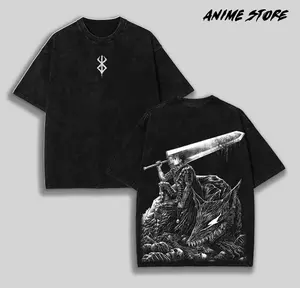 Retro Heavy Limited Guts X Berserk Beast Of Darkness Anime Clothing Double Printed Vintage Unisex Oversize Anime Manga Merch Washed Heavyweight Cotton T-shirt, Gift For Anime Fan